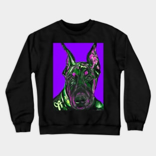 Doberman with Hot Purple Background Crewneck Sweatshirt